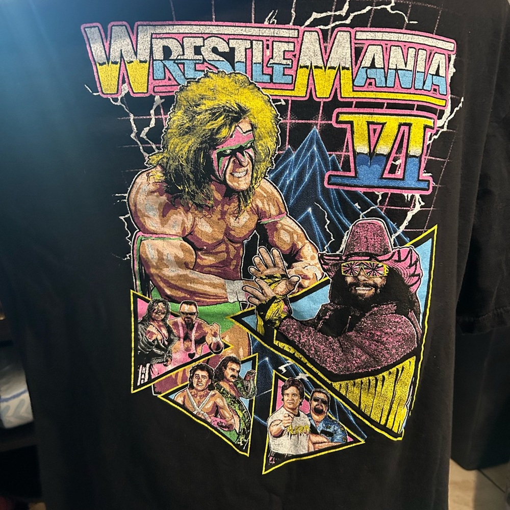 WWE VI 6 WrestleMania Ultimate Warrior Macho Man Randy Savage T-shirt Size S-M